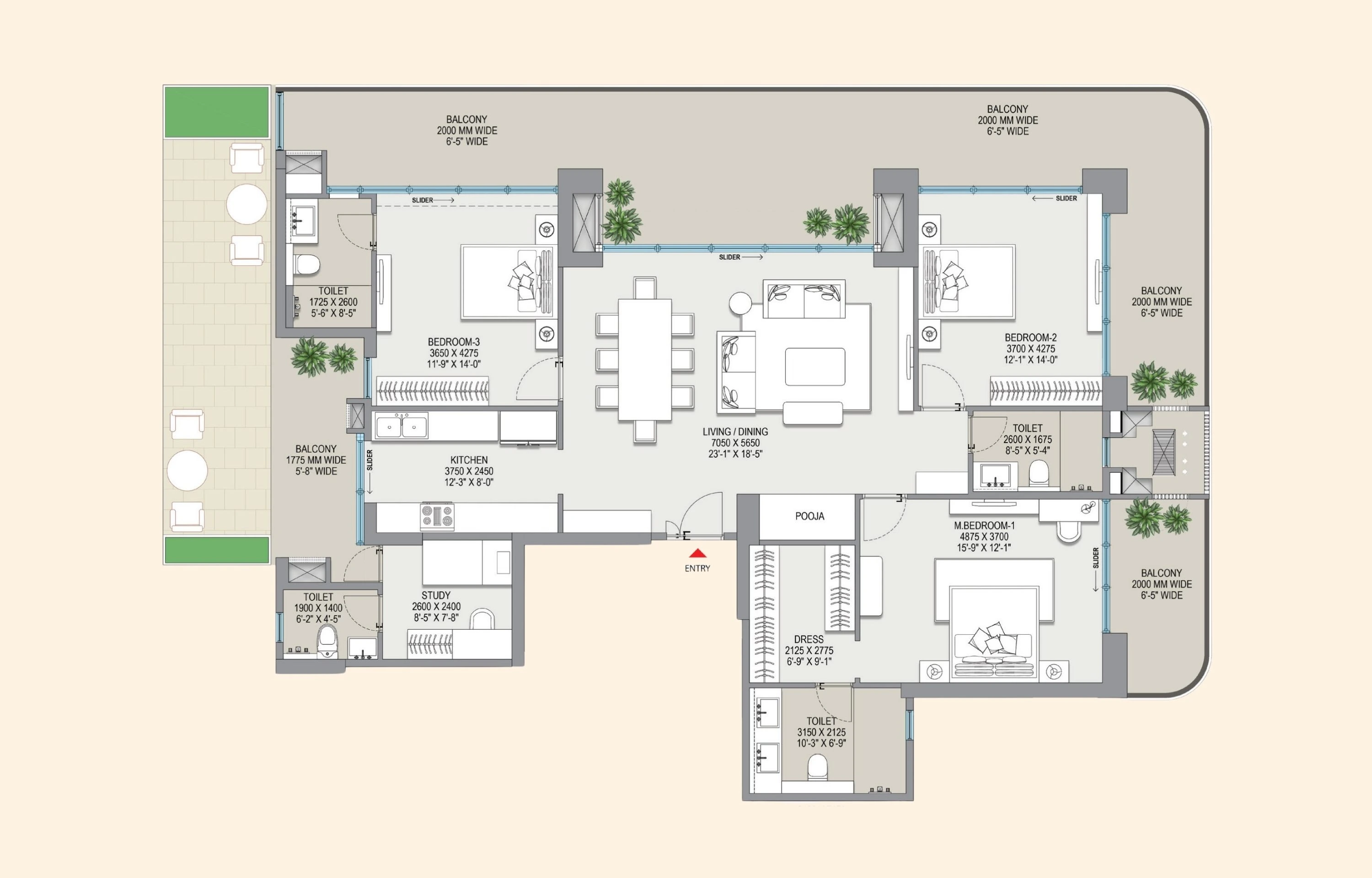 3 BHK Floor Plan