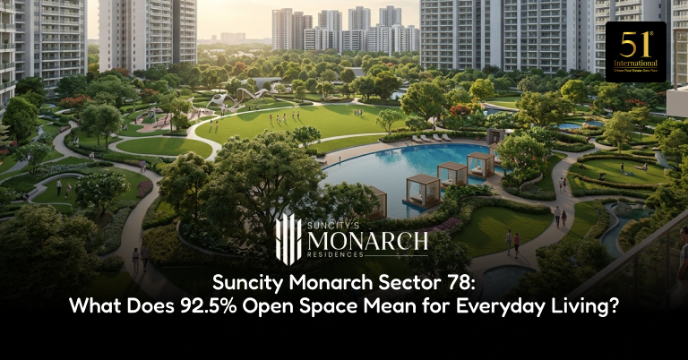 Suncity Monarch Sector 78 luxury residential towers with landscaped open space on SPR Road, Gurugram