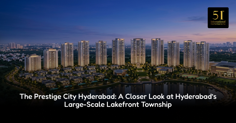 The Prestige City Hyderabad lakefront residential towers alongside Mulagund Lake in Rajendra Nagar, Budvel